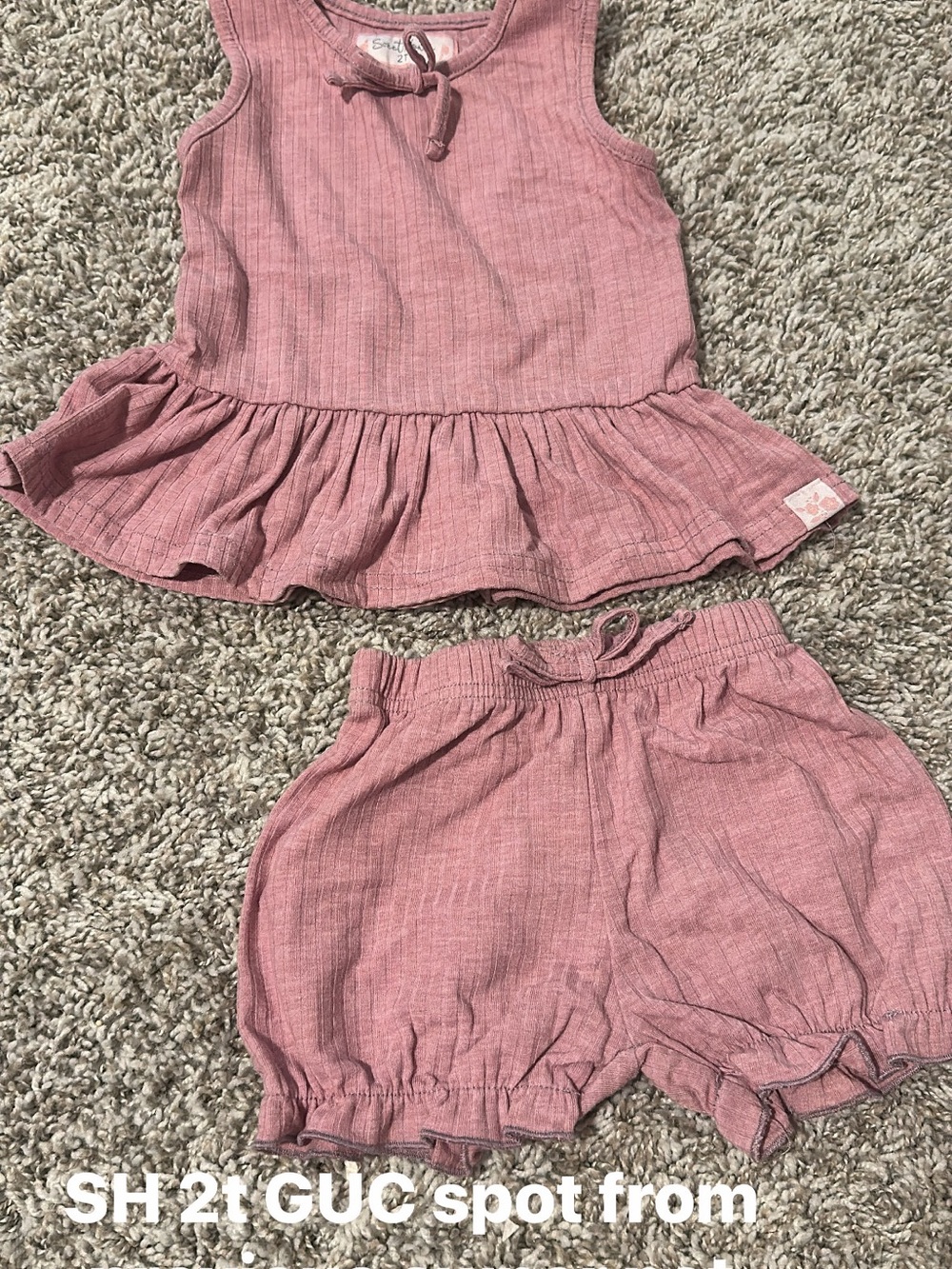 SweetHoney Pink Ribbed Peplum Tank & Shorts Set